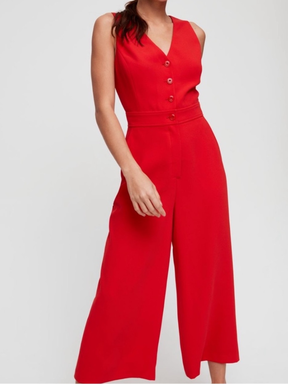 NWT Aritzia Little Moon Red Lavendar Jumpsuit Cropped Red Front Button
